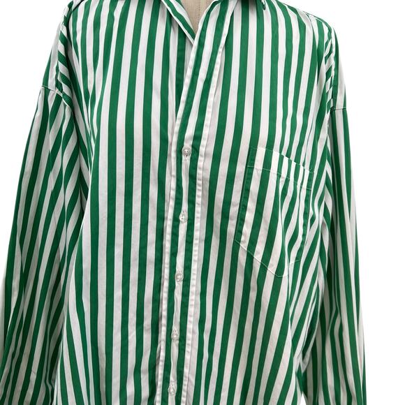 Frank & Eileen Shirley Shirt Top Button Down Stripe Green White Size Medium - Picture 4 of 15